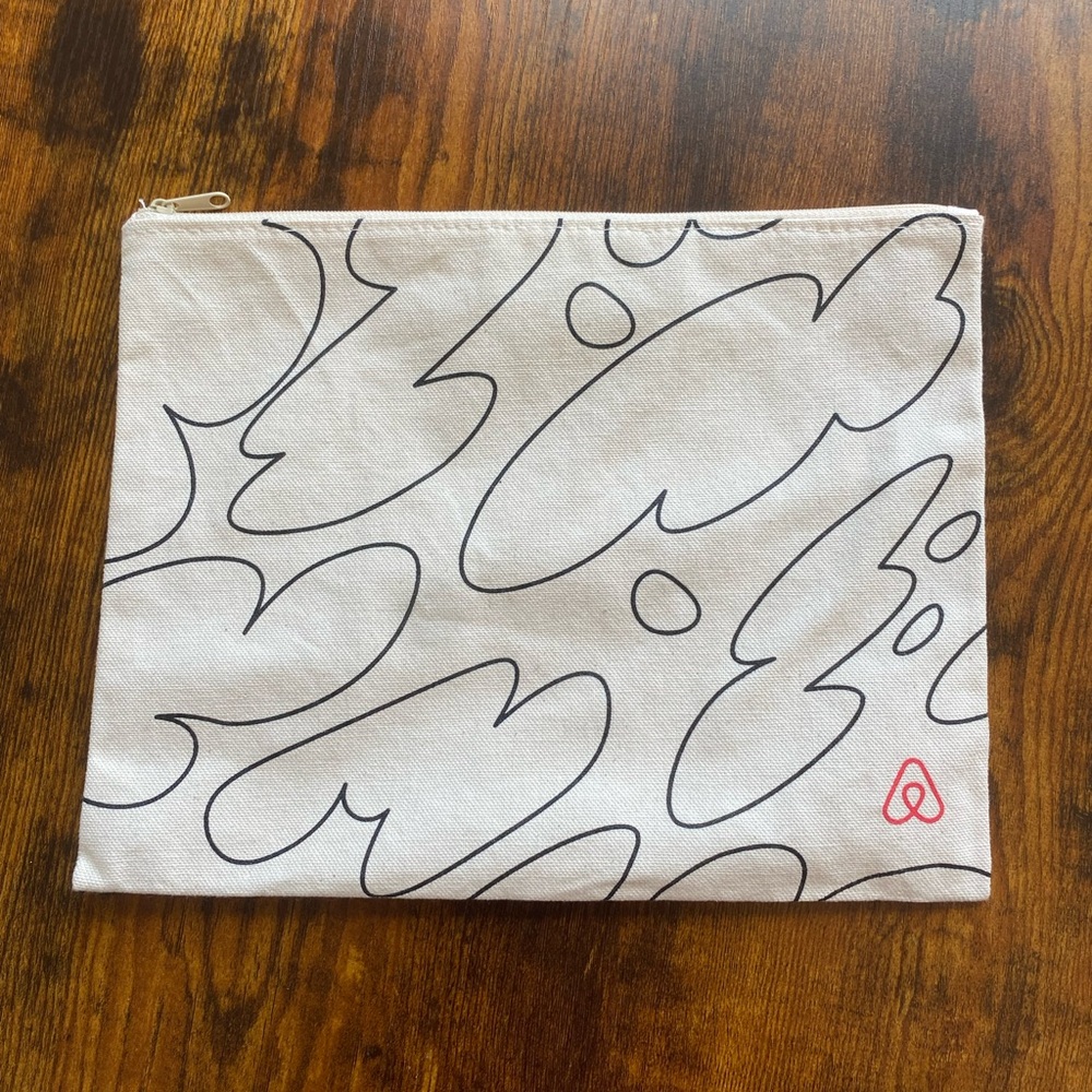 Airbnb Zipper Pouch Canvas Clutch Abstract Print 11” x 8” Travel Accessory NWOT